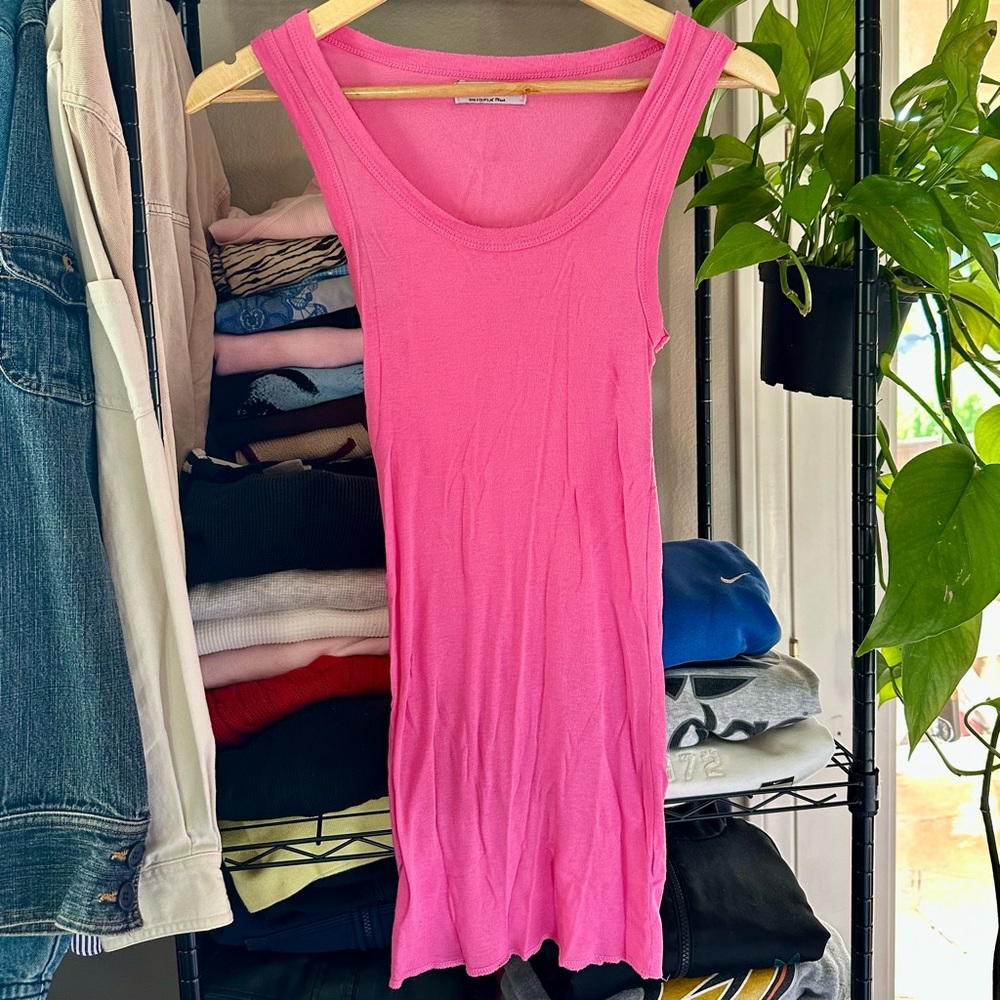 Michael Stars Pink Extra Long Fabric Soft “Original Tee” Tank Top